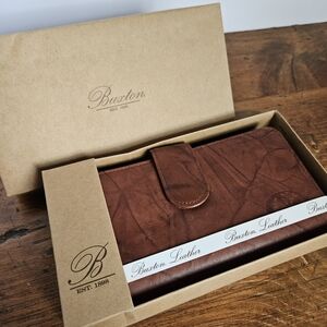 Buxton Brown Leather Wallet Womens Bifold New In Box W/ Photo Holder Insert